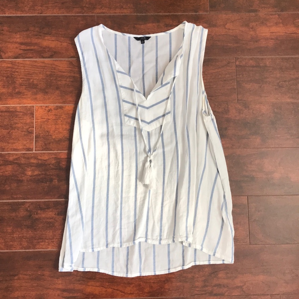 Blue and white striped sleeveless top